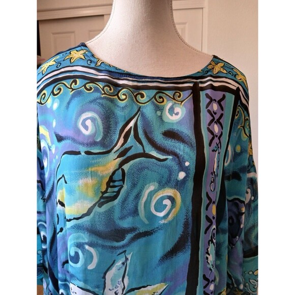 Biya Rated R By Johnny Was Cover Up Tunic Dress OS Blue Sea Life Starfish Boho - Picture 6 of 16